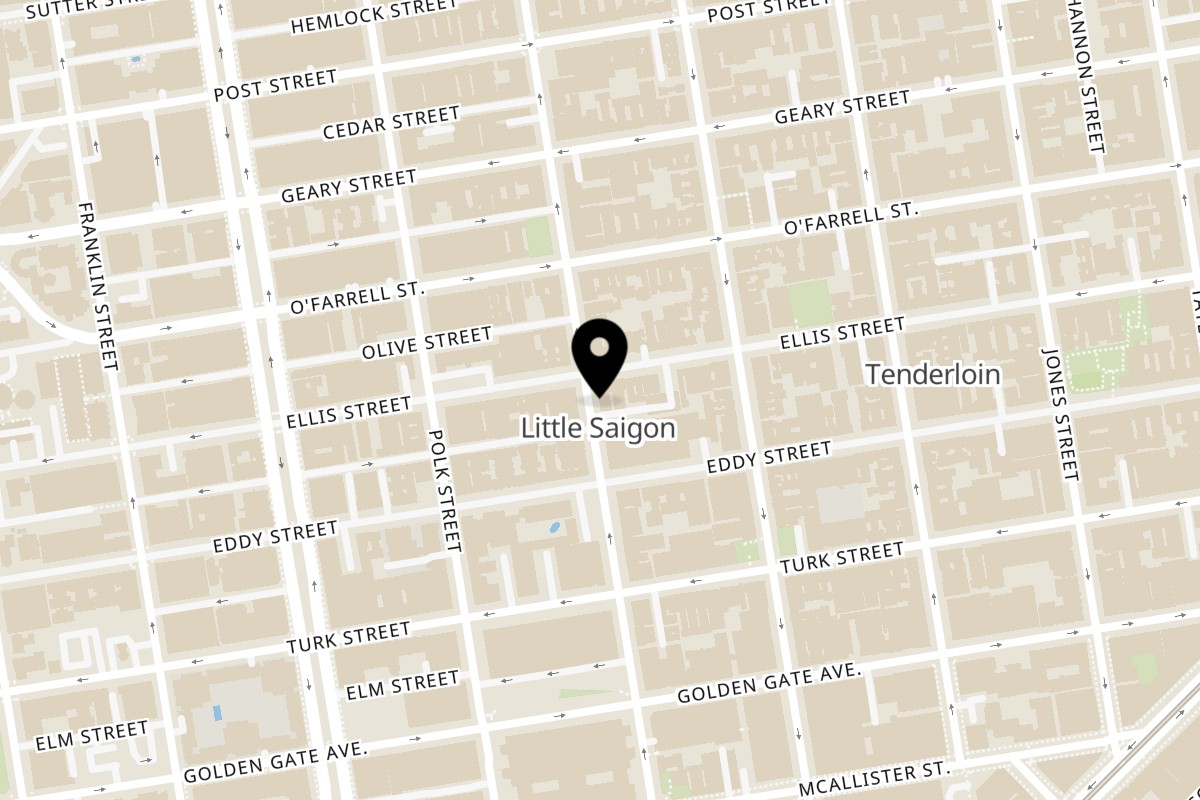 Map showing the location of Ember Grill on 670 Larkin St in San Francisco